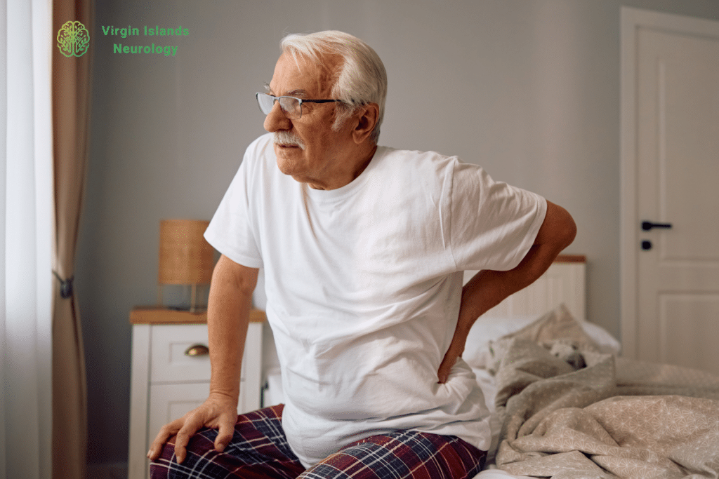 Older man needing a facet joint injection in the Virgin Islands.