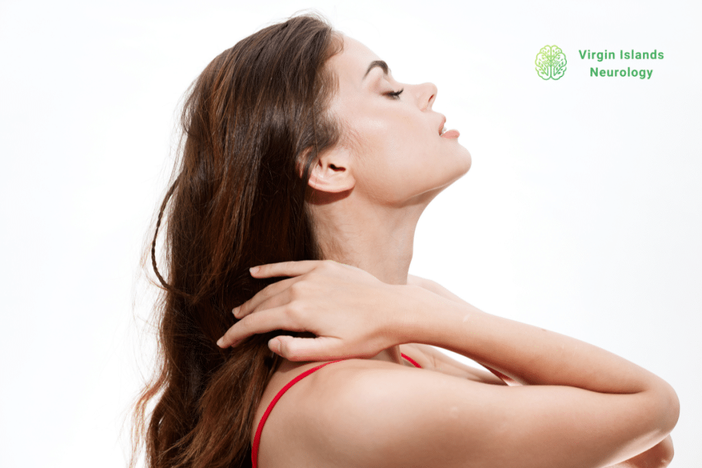 A woman with a stiff neck.