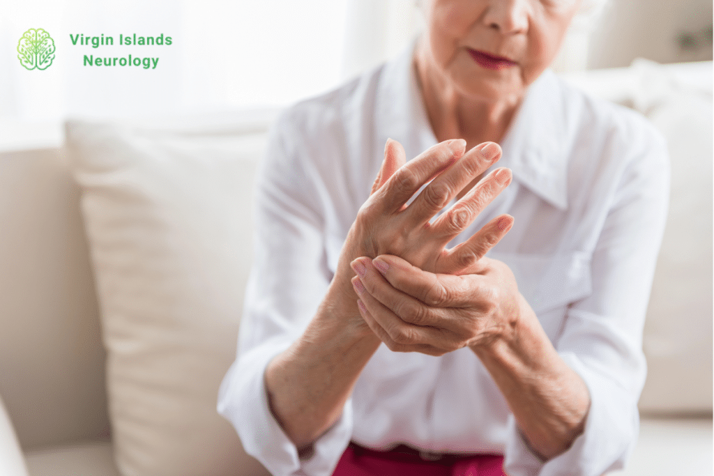 An older woman with arthritis in her hands in the U.S Virgin Islands.